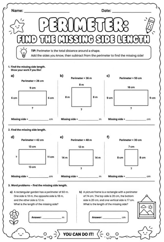 Perimeter: find the missing side length