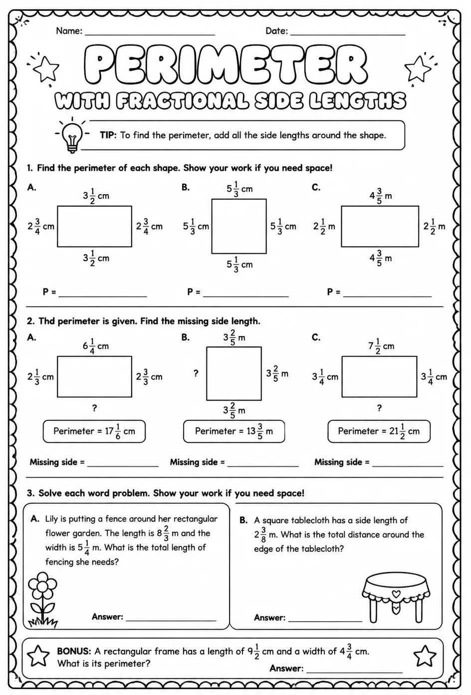 Perimeter with fractional side lengths