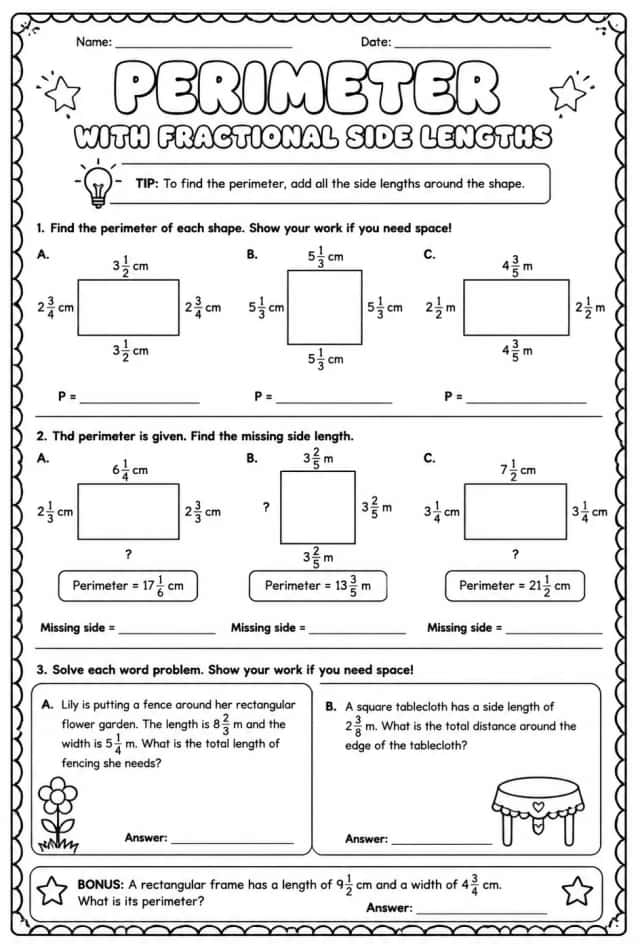 Perimeter with fractional side lengths