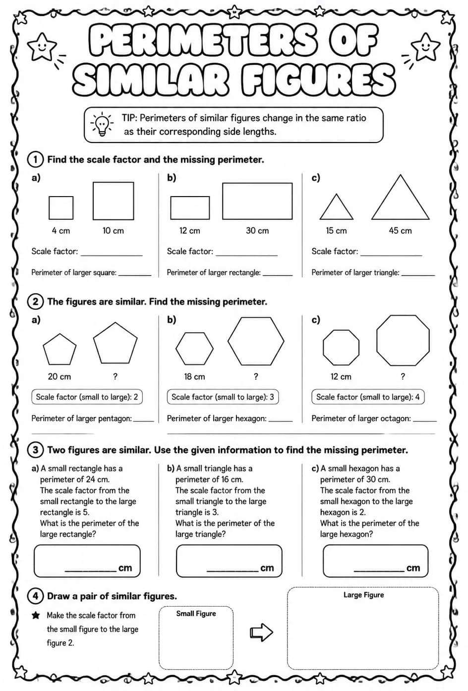 Perimeters of similar figures — free printable Geometry math worksheet