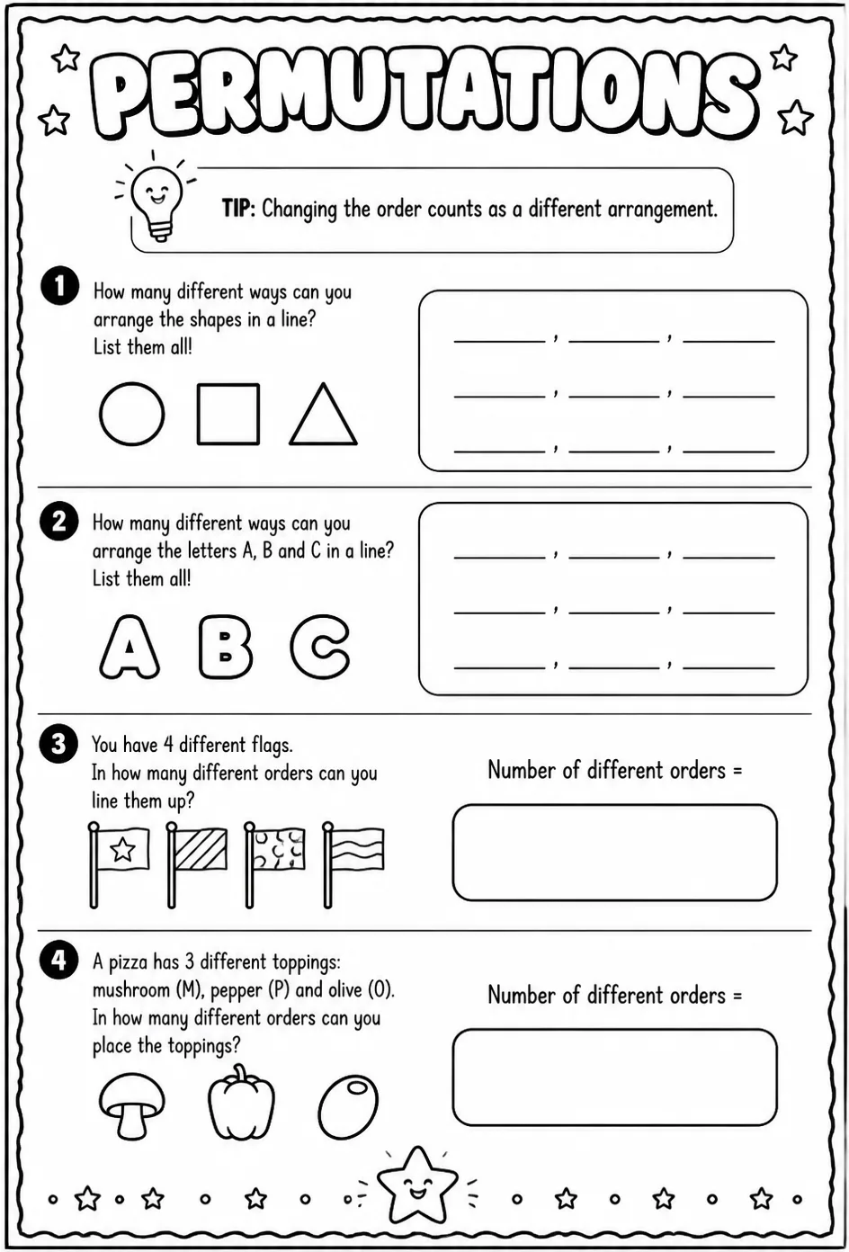 Permutations — free printable Geometry math worksheet