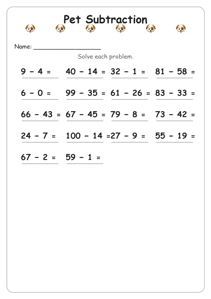 Pet Subtraction (Grade 3)