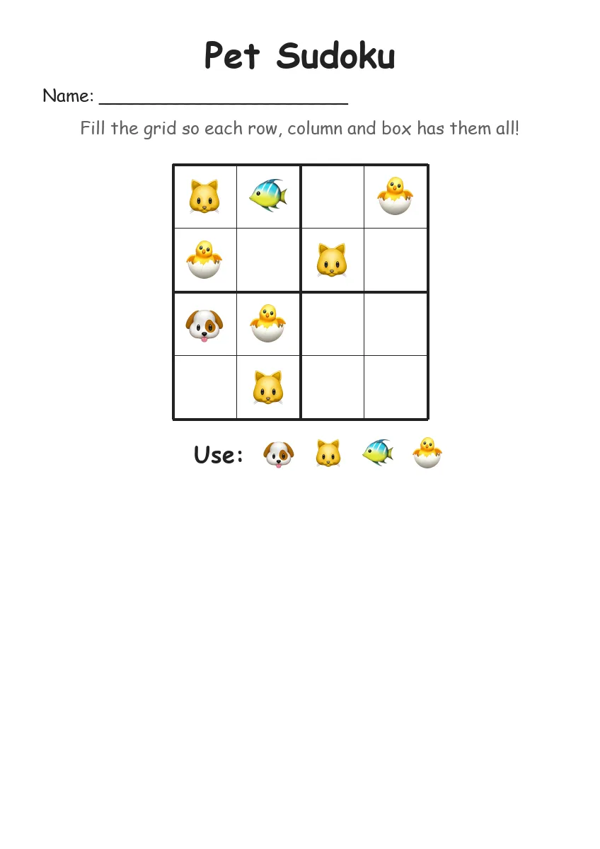 Pet Sudoku 4x4 (Kindergarten)