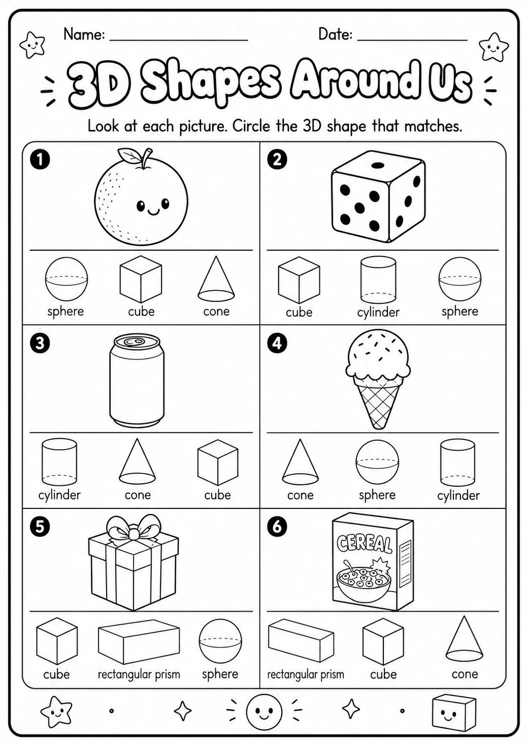 3D Shapes Around Us Geometry Worksheet Pack printable worksheet pack preview from KiwiBee