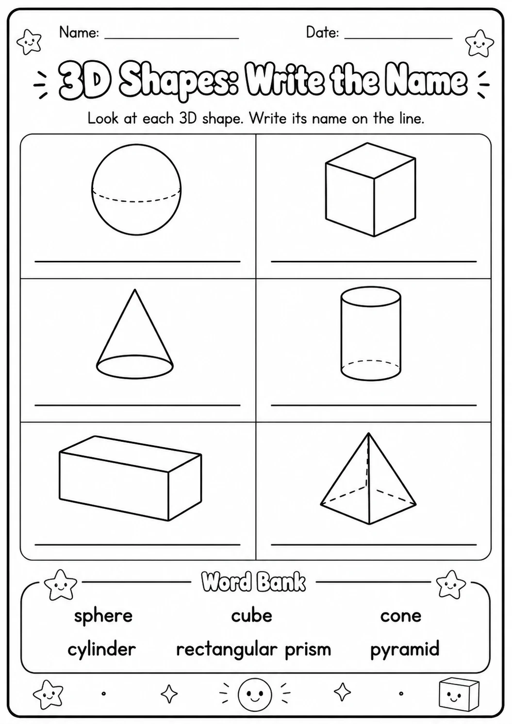 3D Shapes Around Us Geometry Worksheet Pack page 2 printable worksheet preview