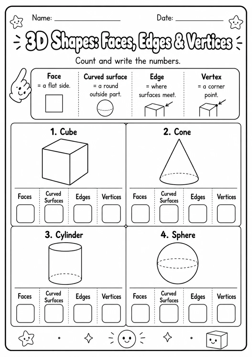 3D Shapes Around Us Geometry Worksheet Pack page 4 printable worksheet preview