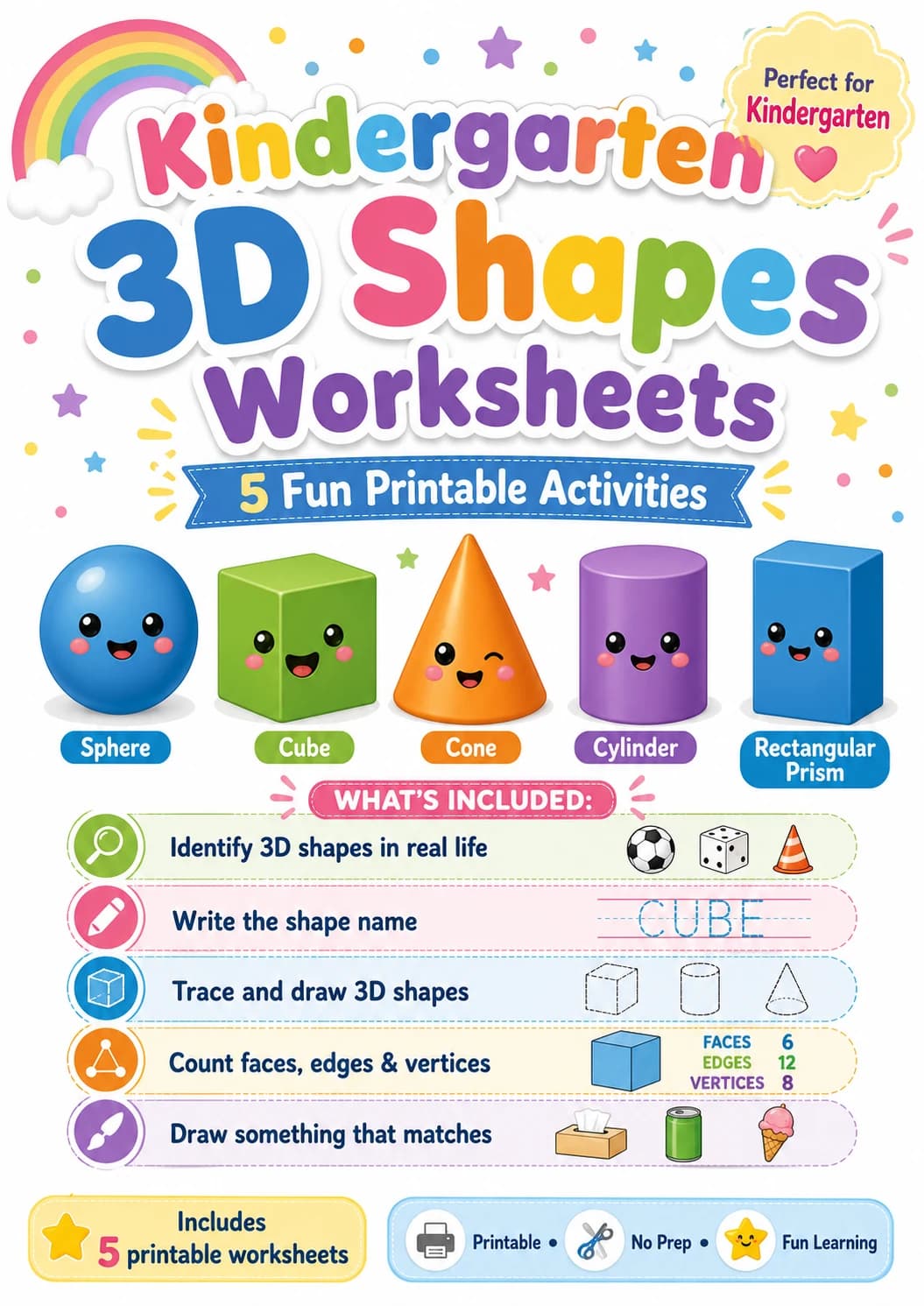 3D Shapes Around Us Geometry Worksheet Pack page 6 printable worksheet preview