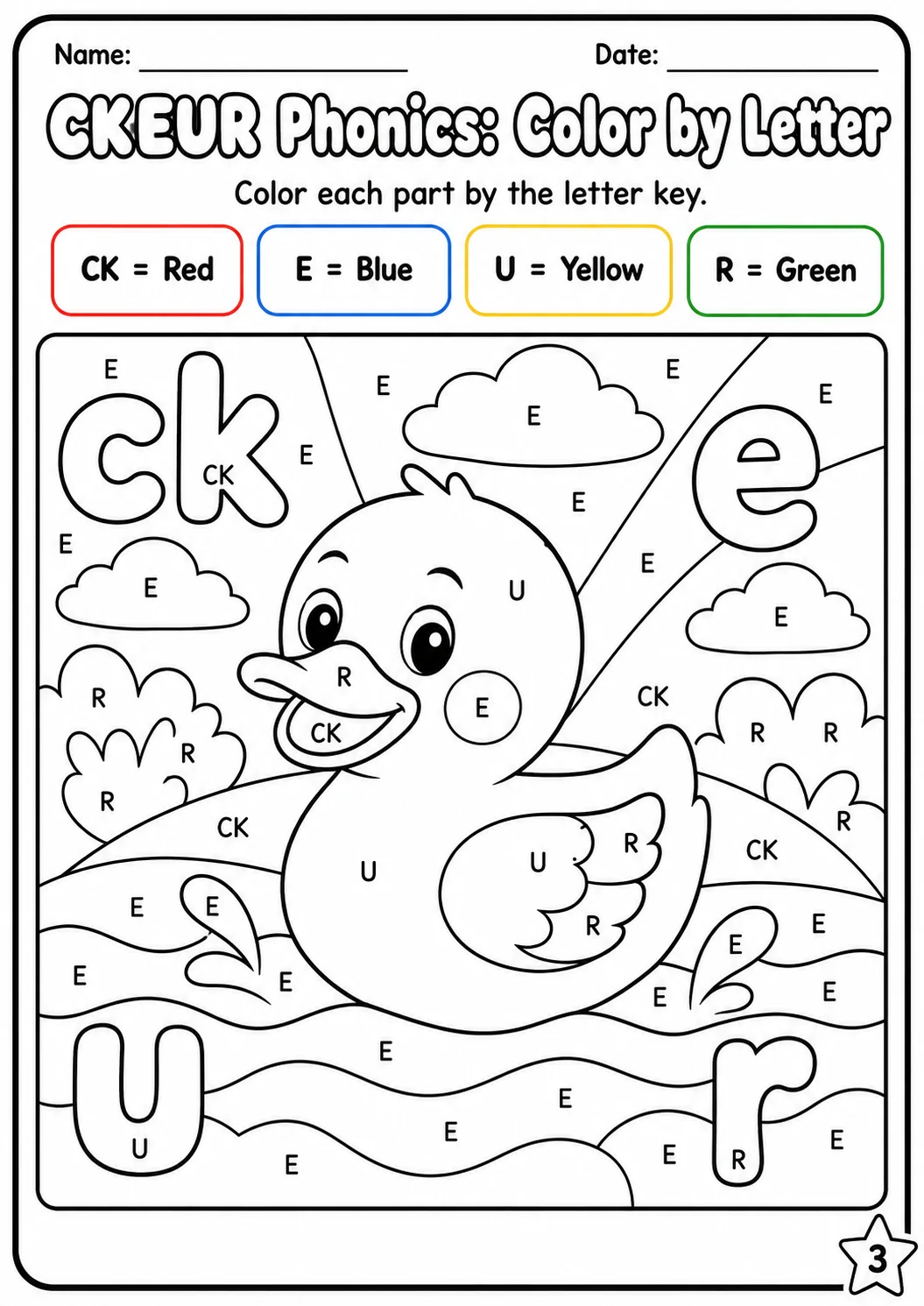 Beginning Sounds Phonics Match the Words - C K E U R Worksheet Pack page 3 printable worksheet preview