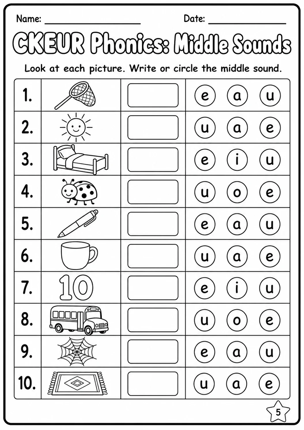 Beginning Sounds Phonics Match the Words - C K E U R Worksheet Pack page 5 printable worksheet preview