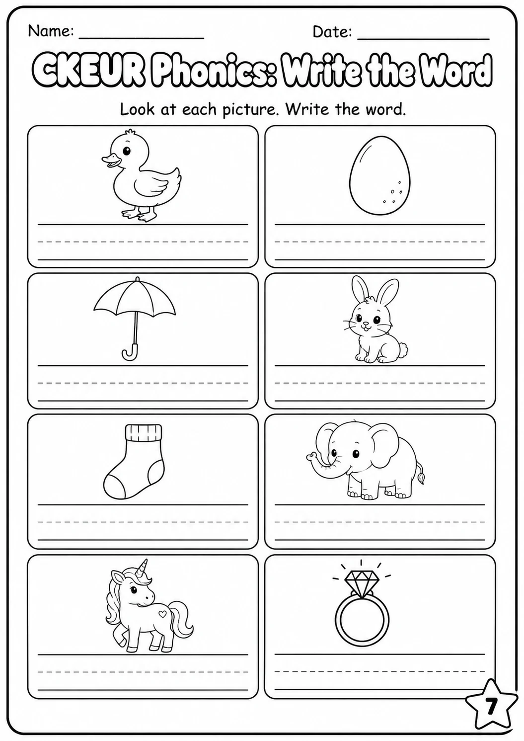 Beginning Sounds Phonics Match the Words - C K E U R Worksheet Pack page 7 printable worksheet preview