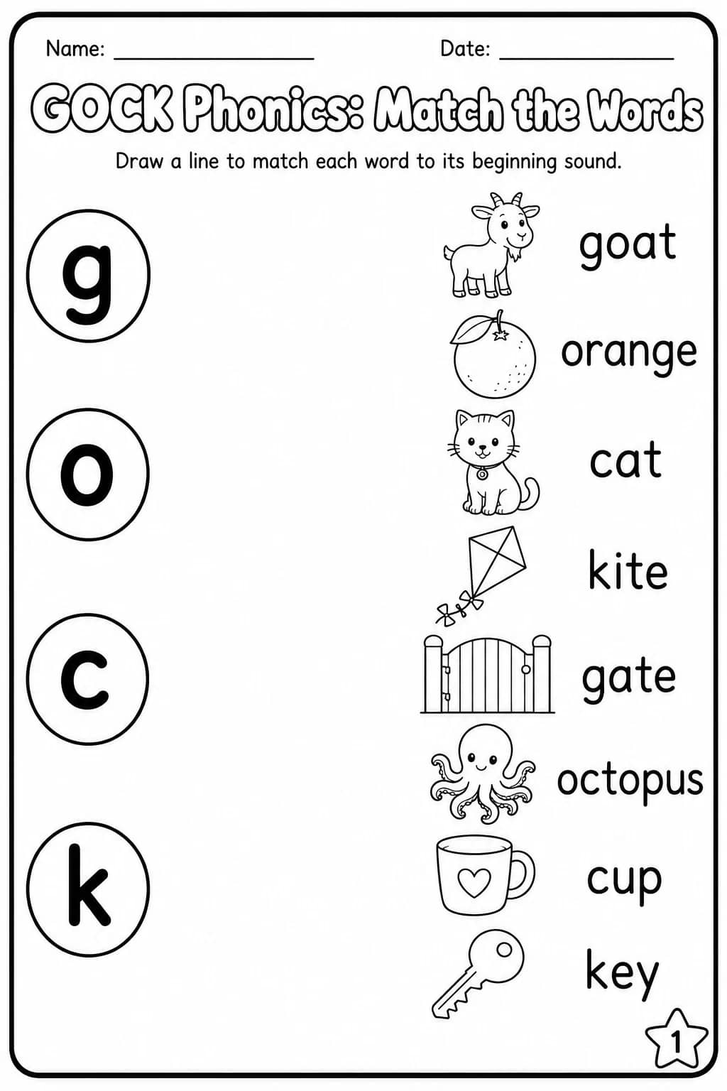 Beginning Sounds Phonics Match the Words - G O C K Worksheet Pack printable worksheet pack preview from KiwiBee
