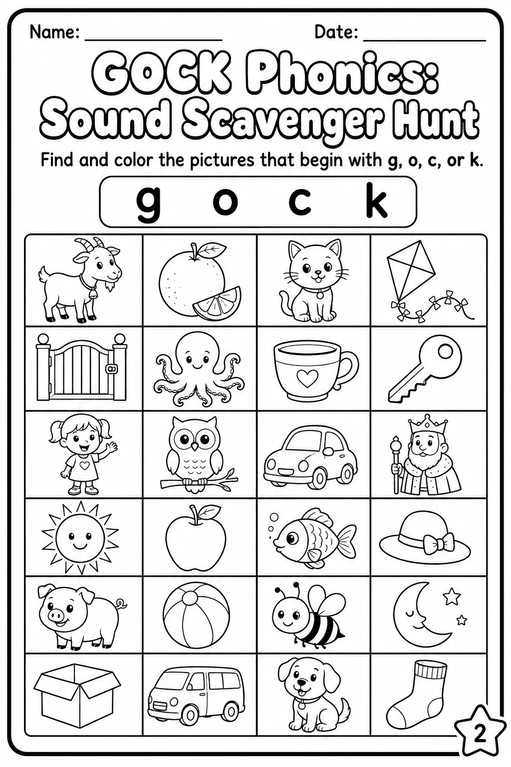 Beginning Sounds Phonics Match the Words - G O C K Worksheet Pack page 2 printable worksheet preview