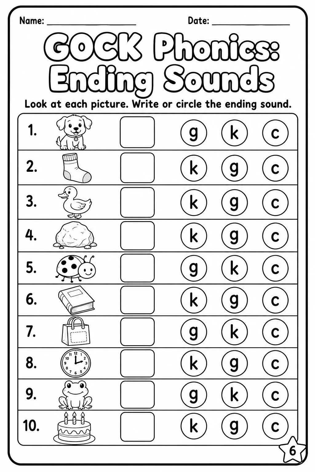 Beginning Sounds Phonics Match the Words - G O C K Worksheet Pack page 6 printable worksheet preview