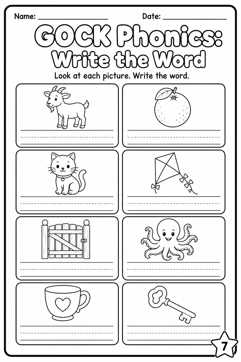 Beginning Sounds Phonics Match the Words - G O C K Worksheet Pack page 7 printable worksheet preview