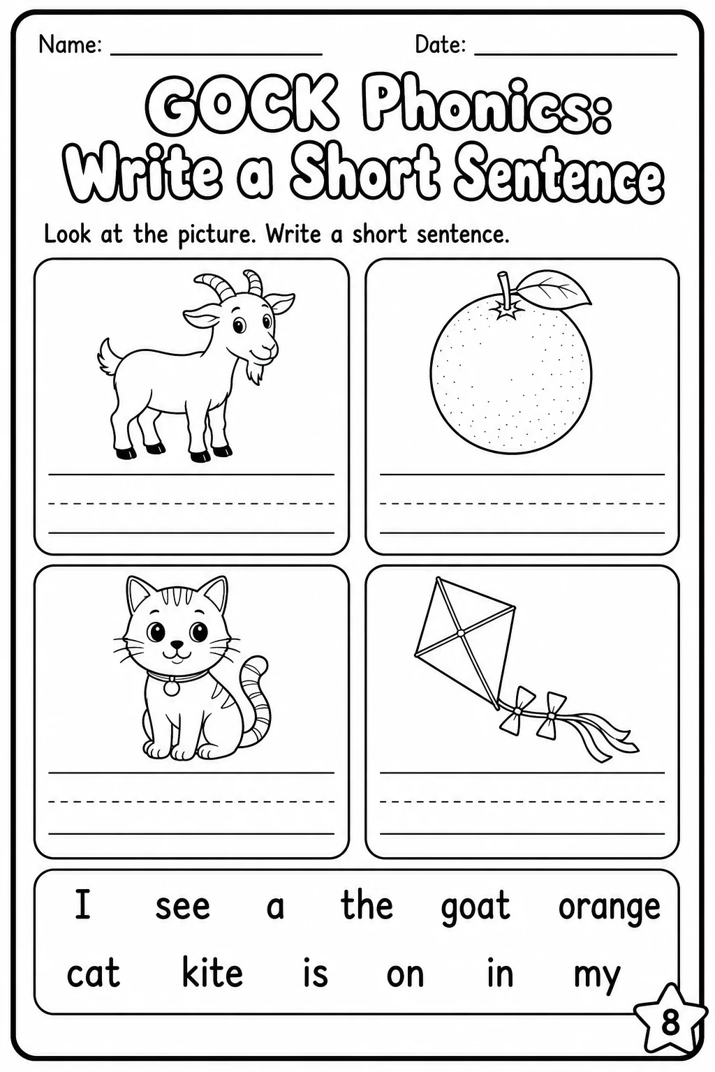 Beginning Sounds Phonics Match the Words - G O C K Worksheet Pack page 8 printable worksheet preview