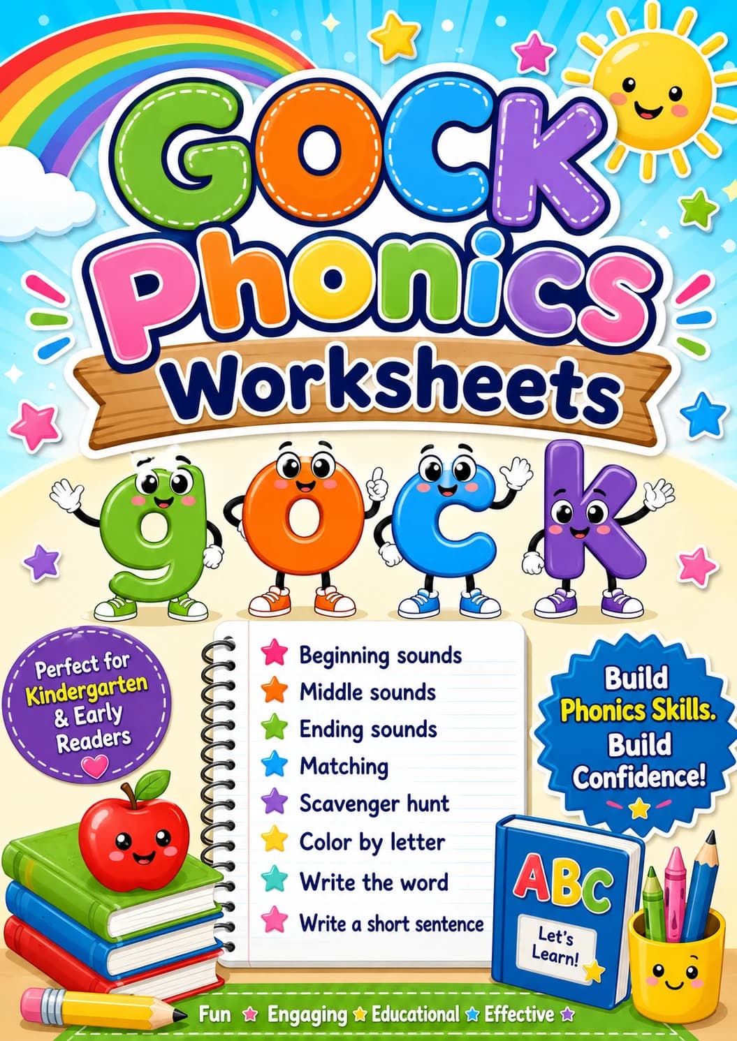 Beginning Sounds Phonics Match the Words - G O C K Worksheet Pack page 9 printable worksheet preview