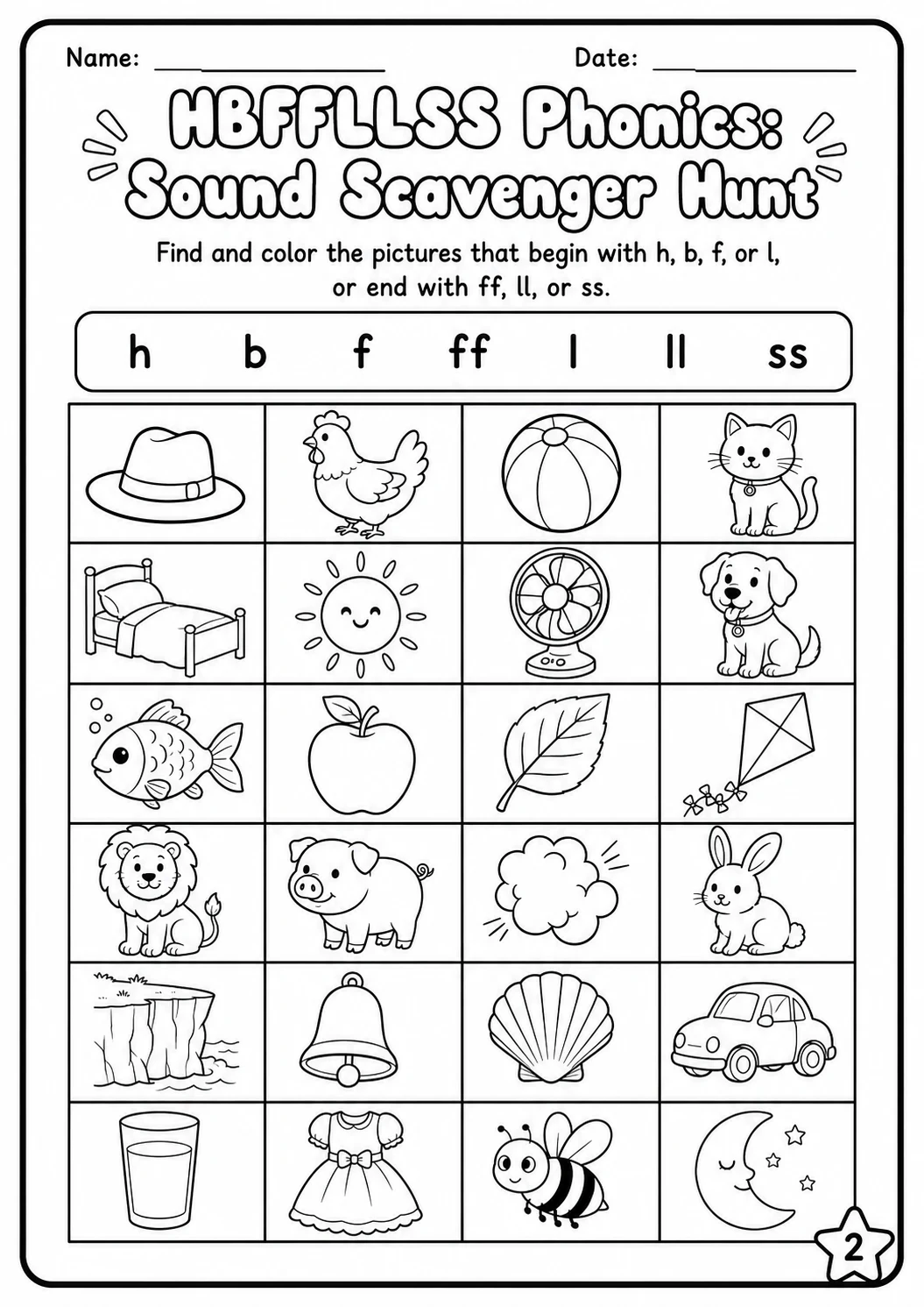 Beginning Sounds Phonics Match the Words - H B F L S Worksheet Pack page 2 printable worksheet preview