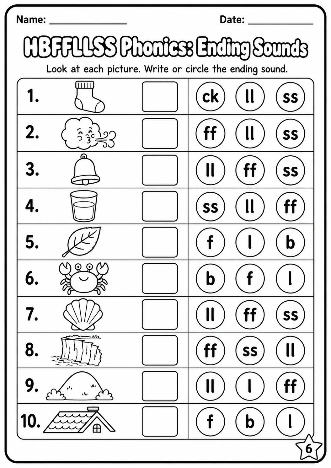 Beginning Sounds Phonics Match the Words - H B F L S Worksheet Pack page 6 printable worksheet preview