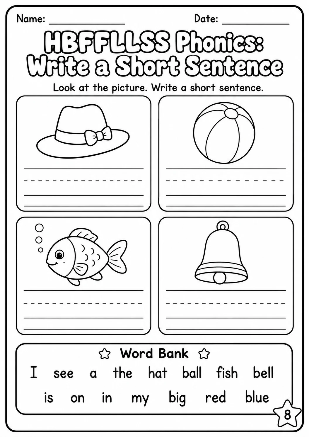 Beginning Sounds Phonics Match the Words - H B F L S Worksheet Pack page 8 printable worksheet preview