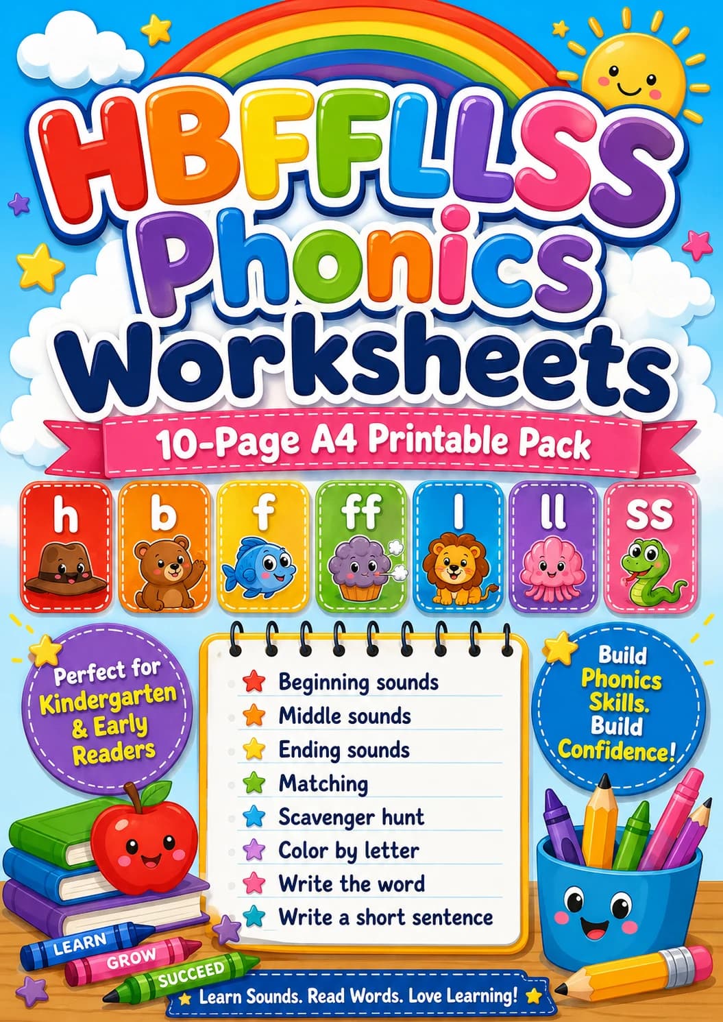 Beginning Sounds Phonics Match the Words - H B F L S Worksheet Pack page 9 printable worksheet preview