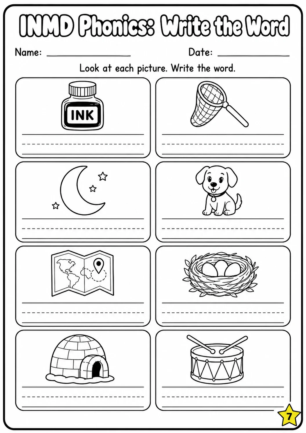 Beginning Sounds Phonics Match the Words - I N M D Worksheet Pack page 7 printable worksheet preview
