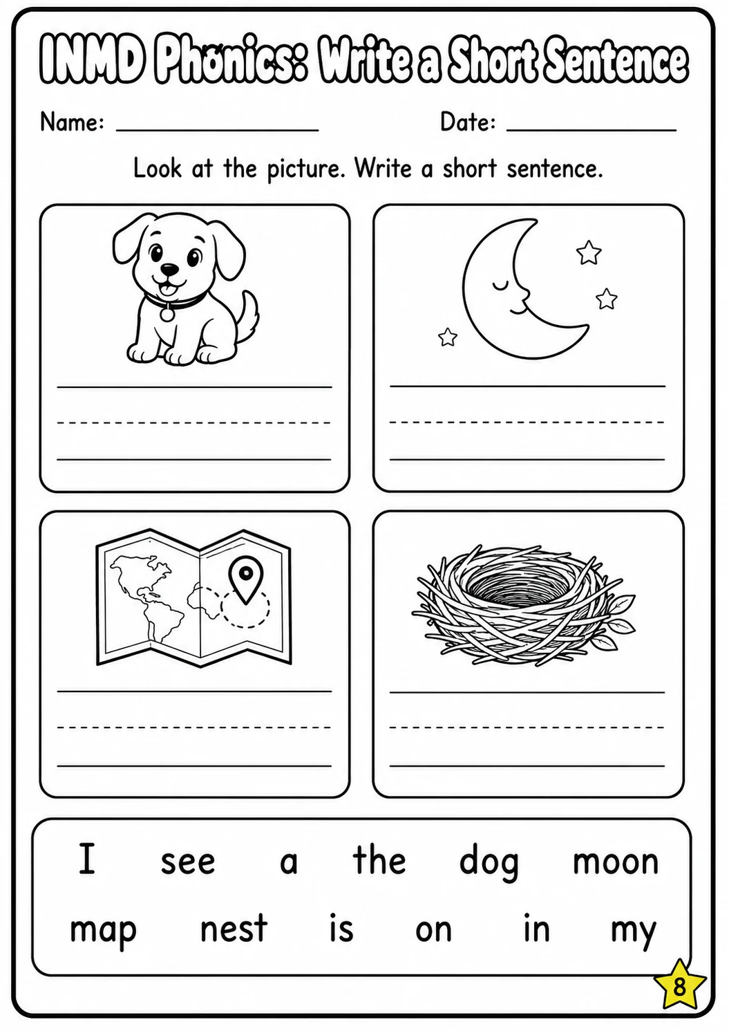 Beginning Sounds Phonics Match the Words - I N M D Worksheet Pack page 8 printable worksheet preview