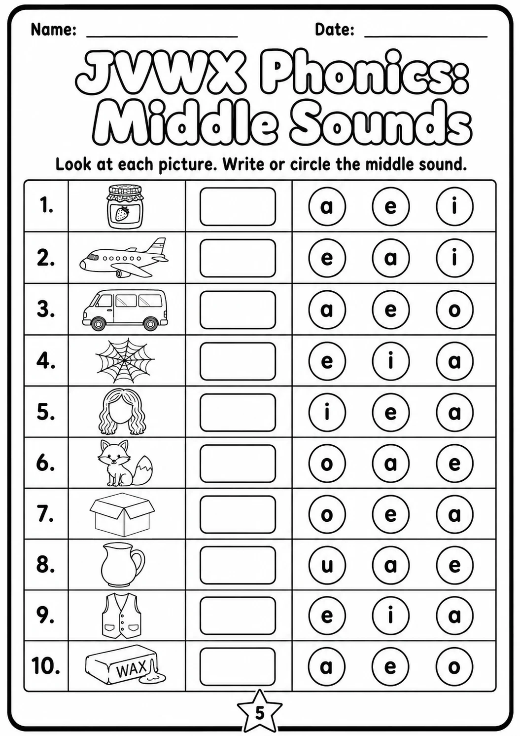 Beginning Sounds Phonics Match the Words - J V W X Worksheet Pack page 5 printable worksheet preview