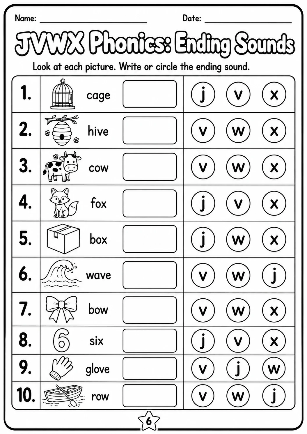 Beginning Sounds Phonics Match the Words - J V W X Worksheet Pack page 6 printable worksheet preview