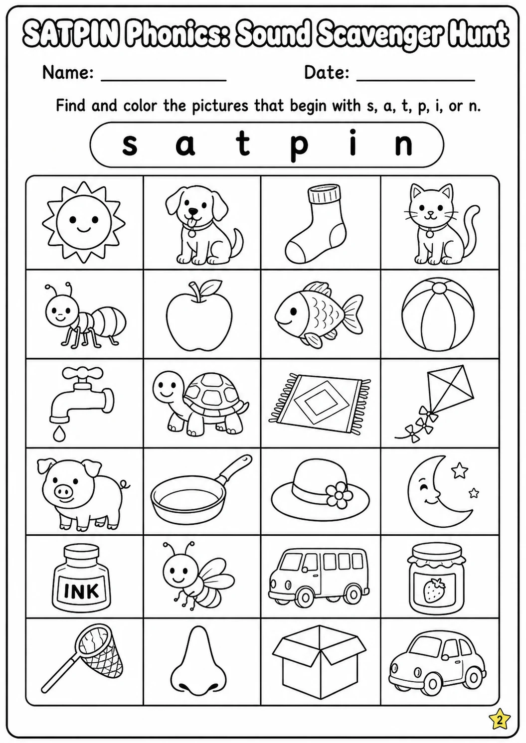 SATPIN Beginning Sounds Phonics Match the Words Worksheet Pack page 2 printable worksheet preview