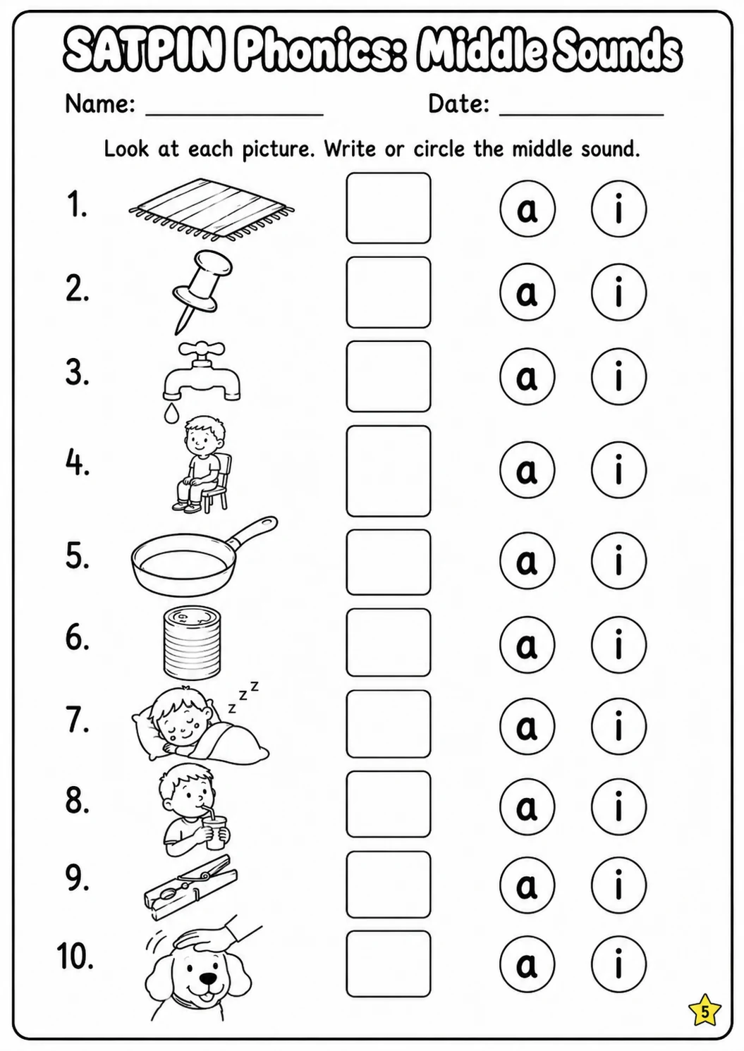 SATPIN Beginning Sounds Phonics Match the Words Worksheet Pack page 5 printable worksheet preview