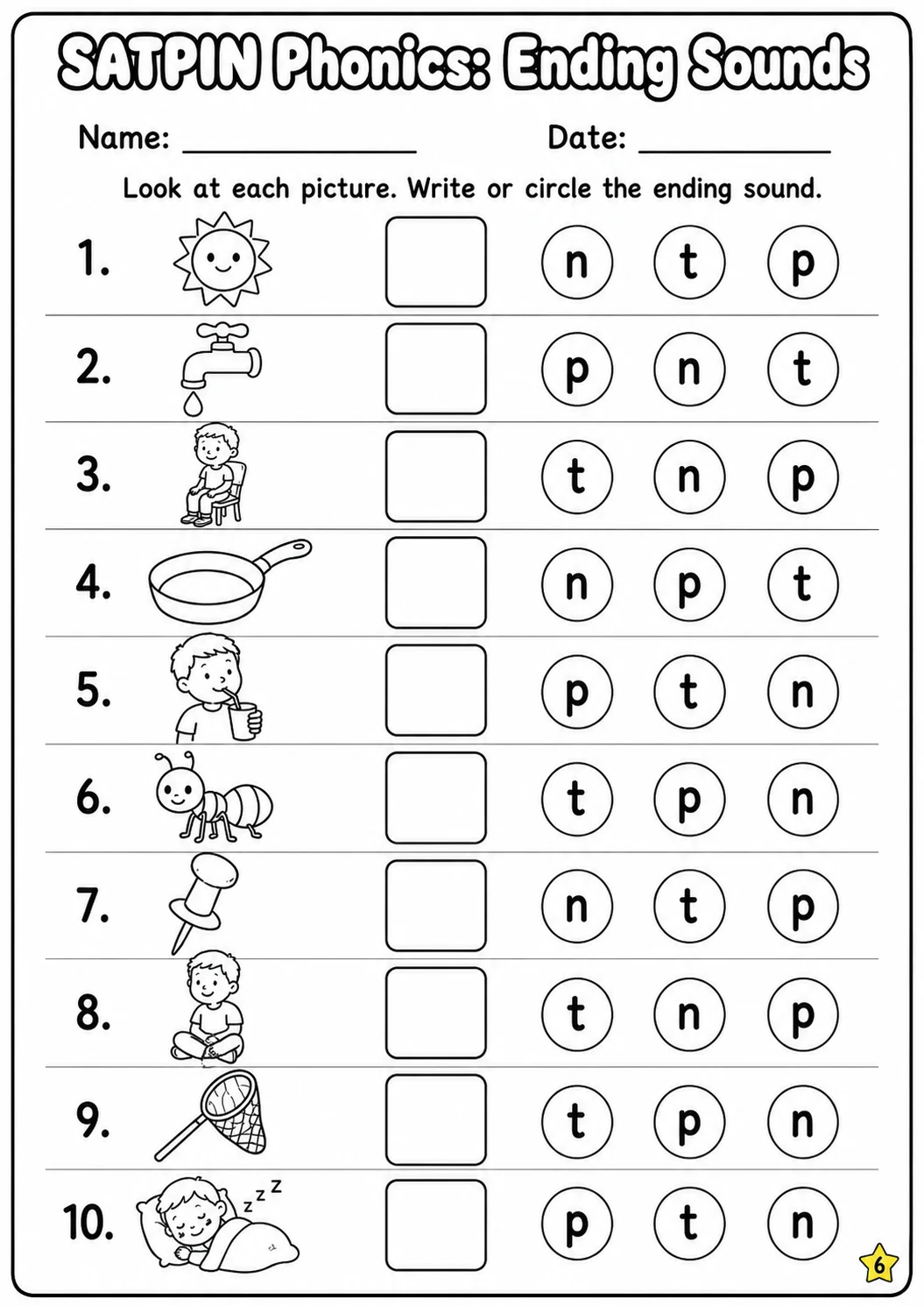 SATPIN Beginning Sounds Phonics Match the Words Worksheet Pack page 6 printable worksheet preview