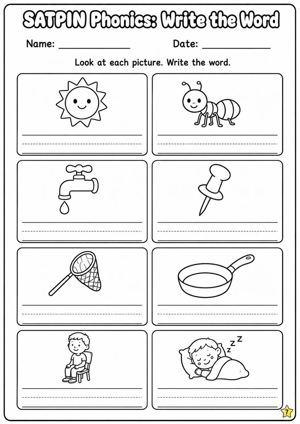 SATPIN Beginning Sounds Phonics Match the Words Worksheet Pack page 7 printable worksheet preview