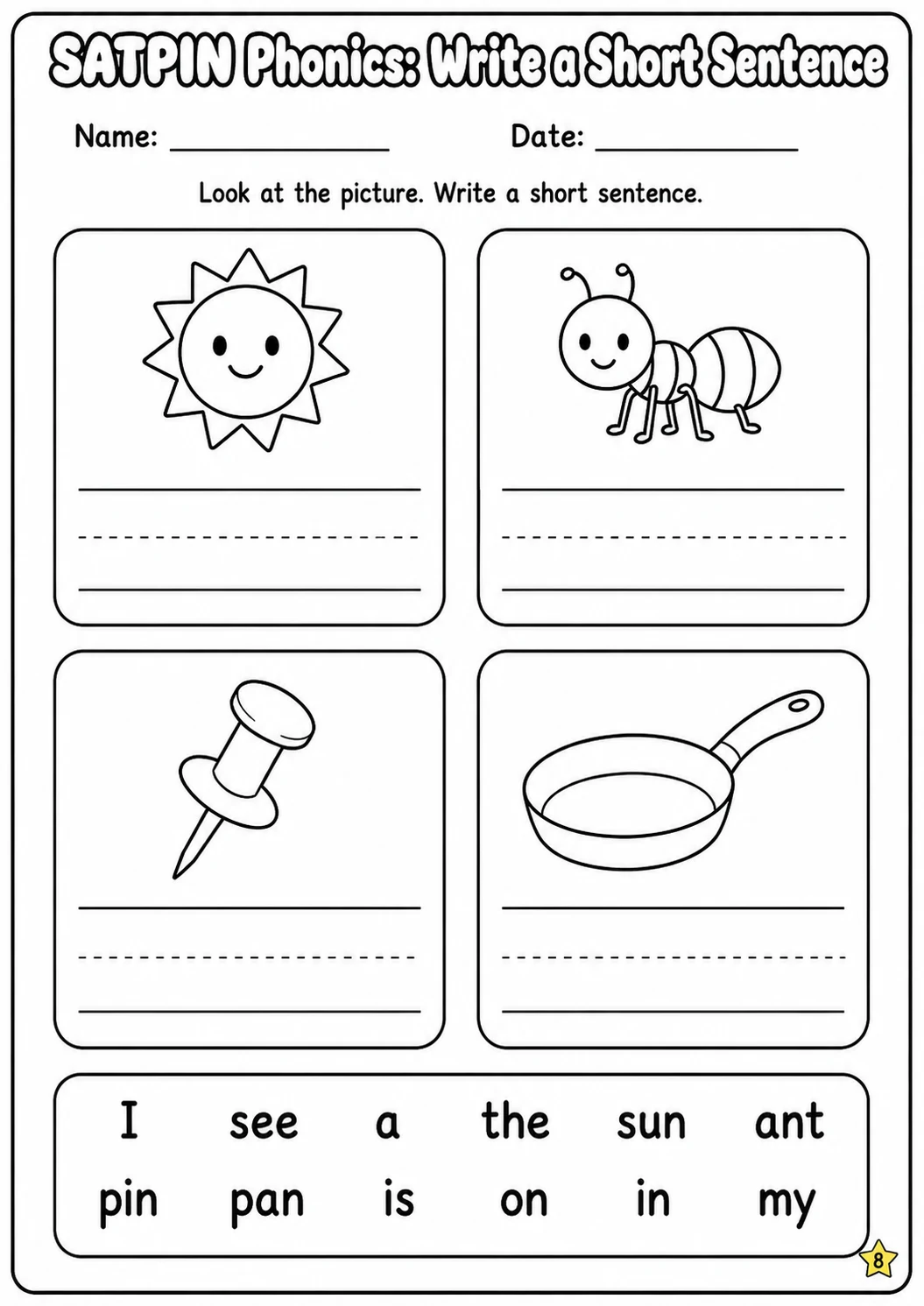 SATPIN Beginning Sounds Phonics Match the Words Worksheet Pack page 8 printable worksheet preview