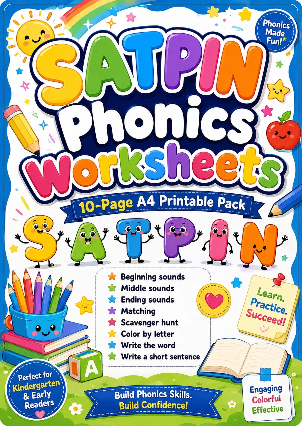 SATPIN Beginning Sounds Phonics Match the Words Worksheet Pack page 9 printable worksheet preview
