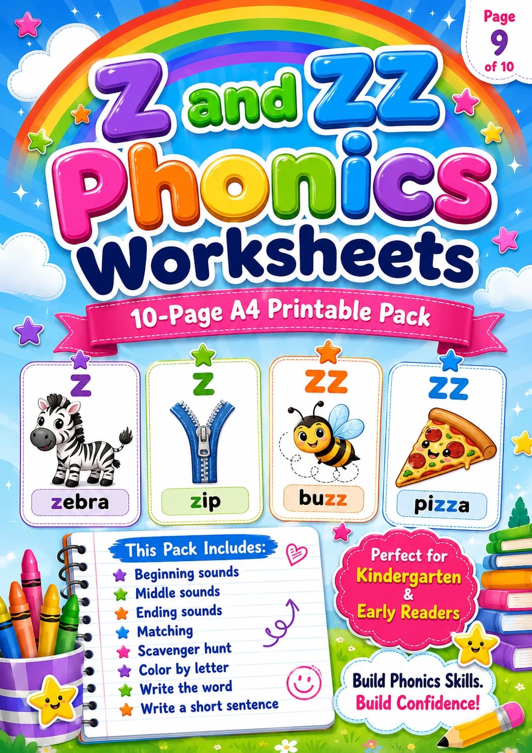 Z and ZZ Phonics Match the Words Worksheet Pack page 9 printable worksheet preview