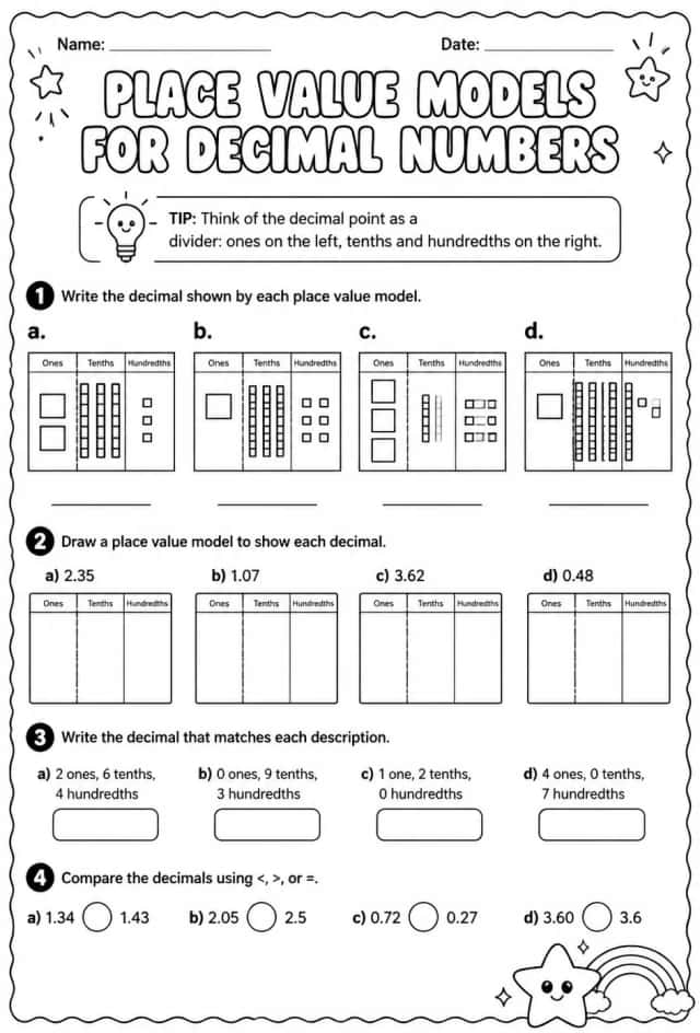 Place value models for decimal numbers