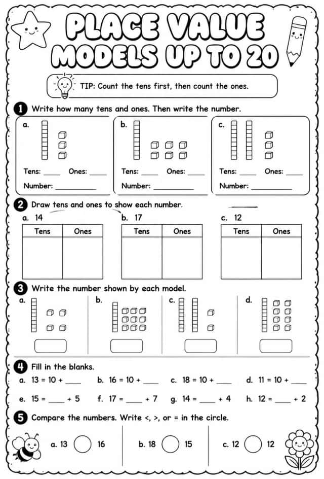 Place value models up to 20