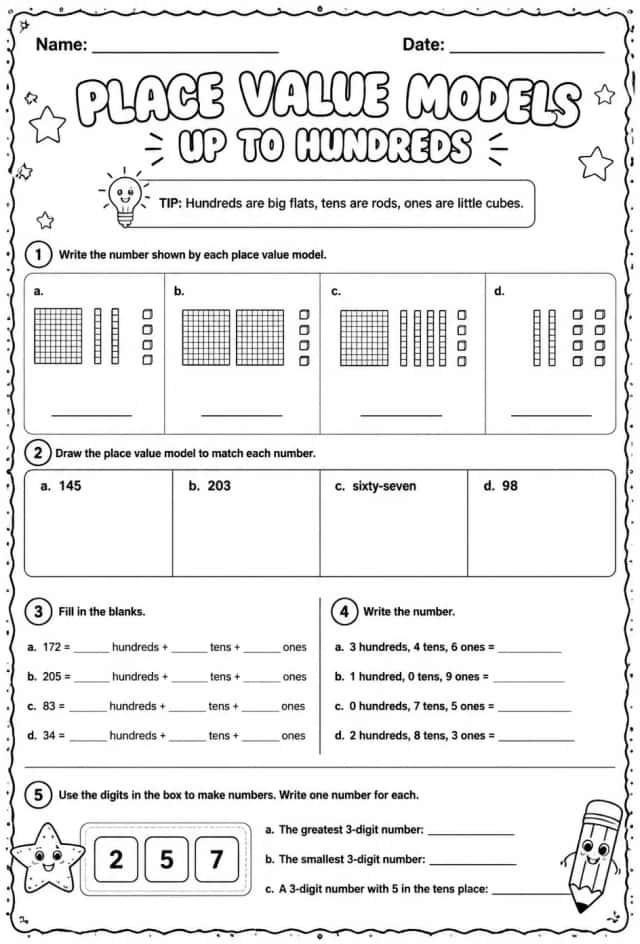 Place value models - up to hundreds