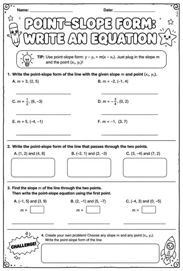Point-slope form: write an equation