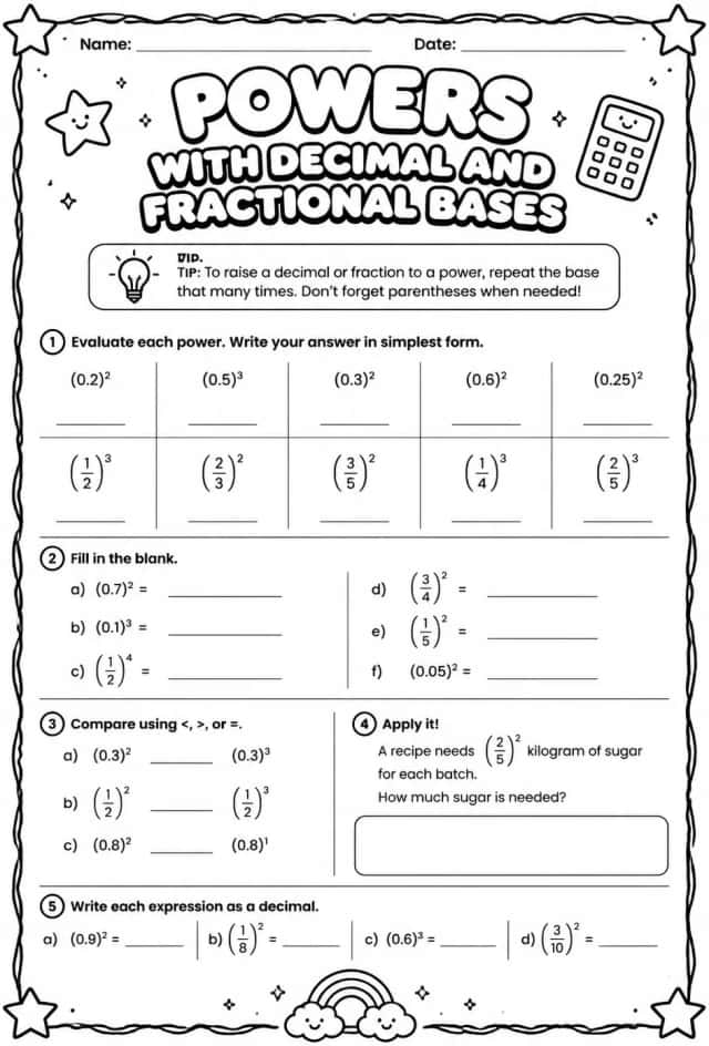 Powers with decimal and fractional bases