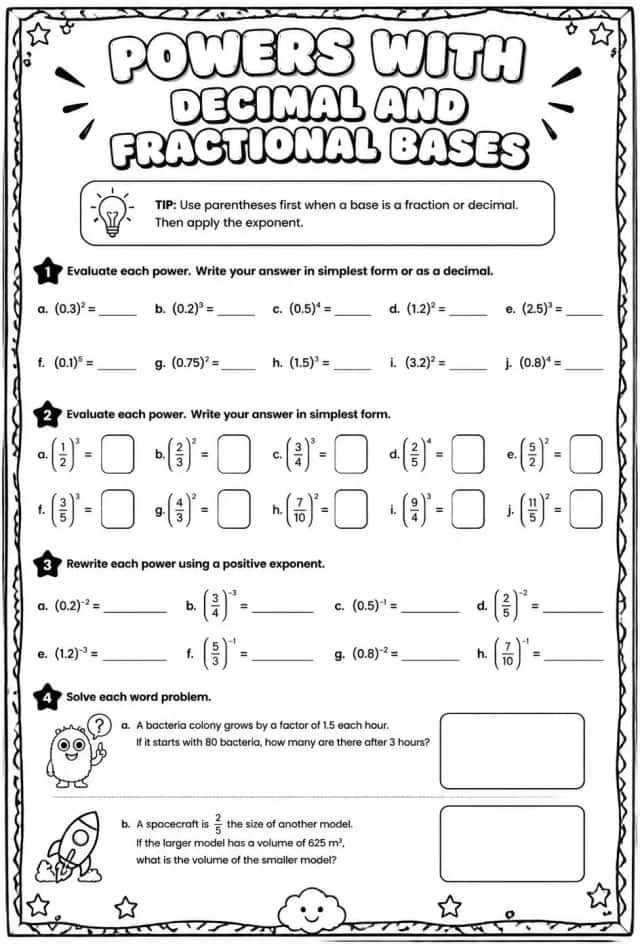 Powers with decimal and fractional bases