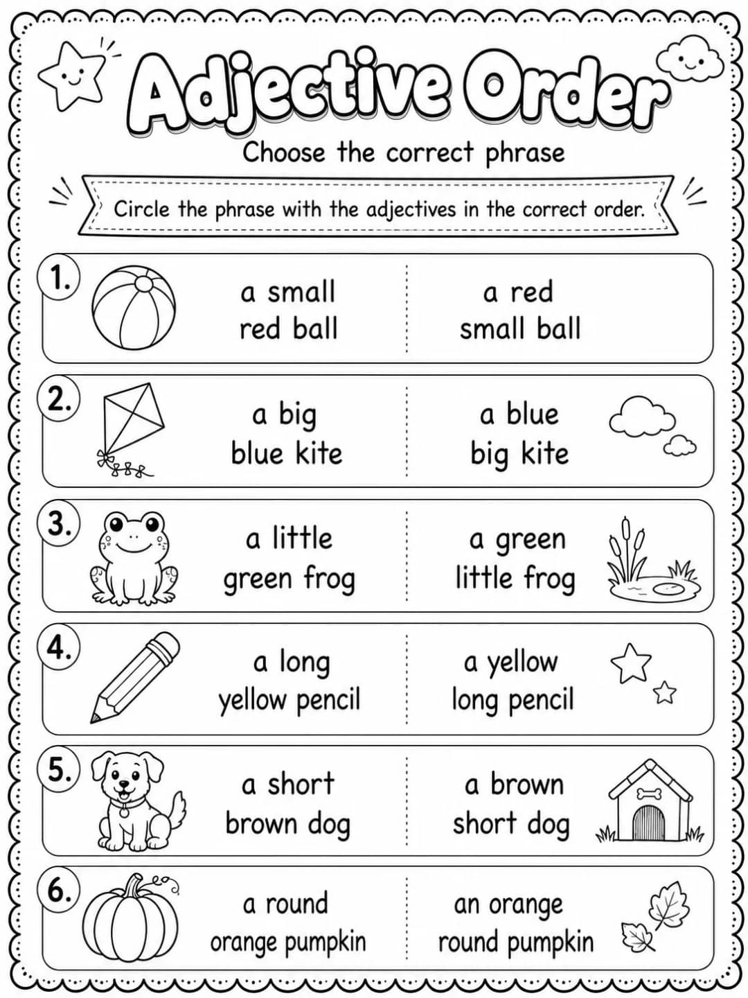 Adjective Order Worksheet Pack 10 printable pages preview from KiwiBee