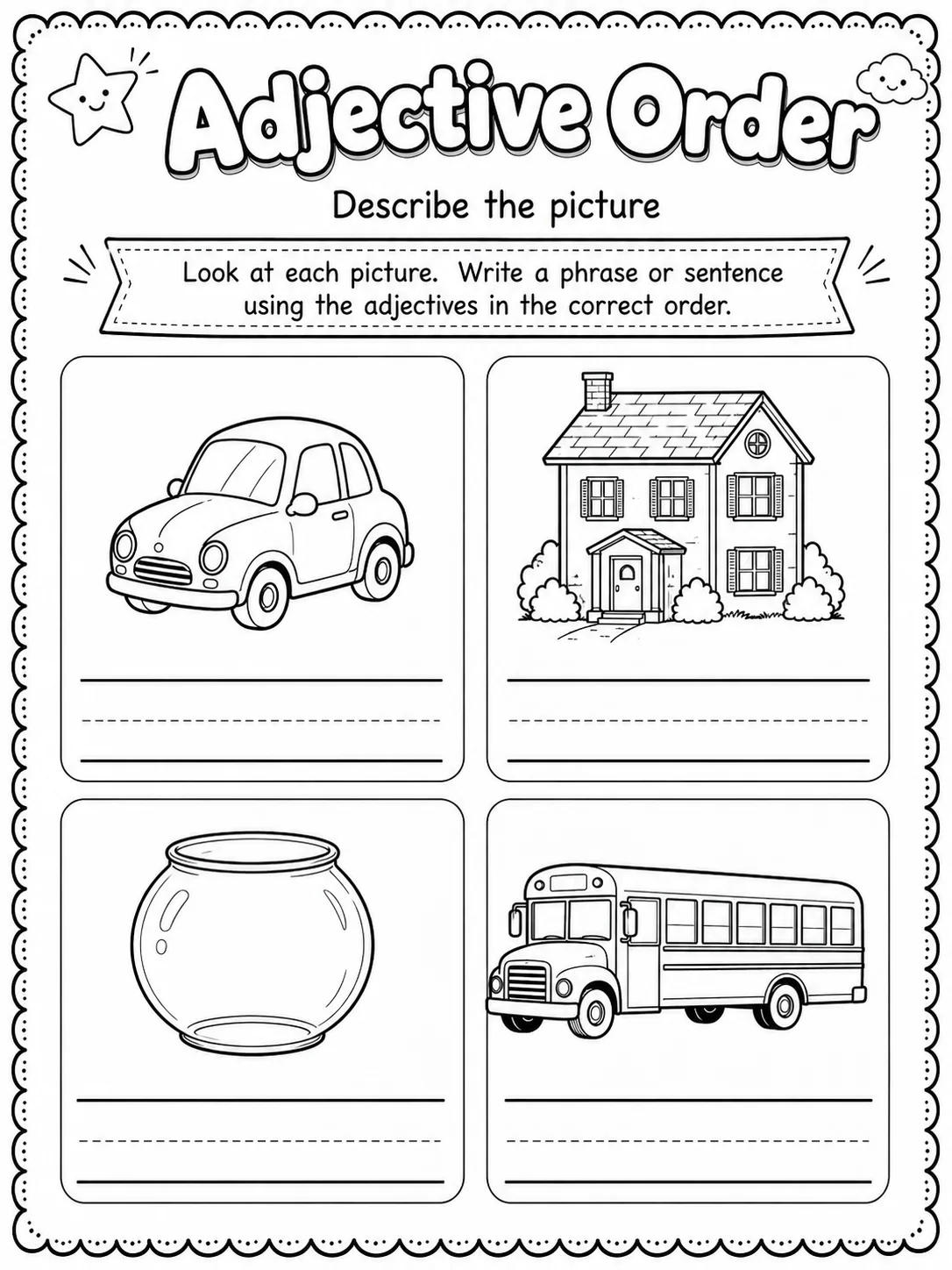 Adjective Order Worksheet Pack page 8 printable worksheet preview