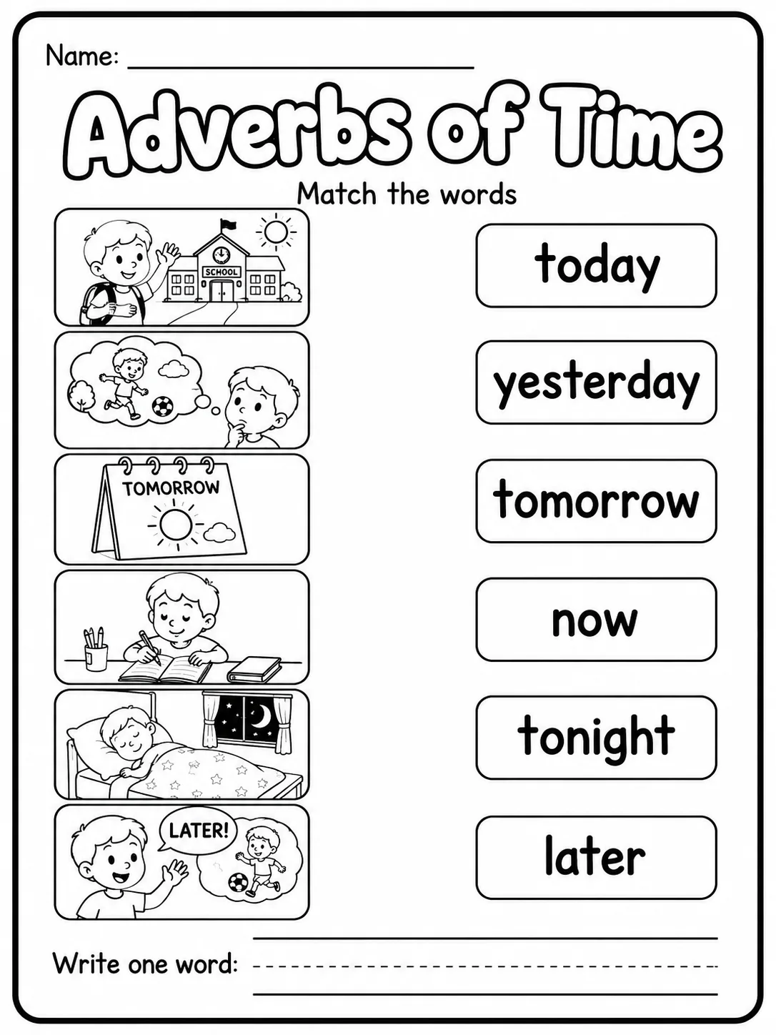 Adverbs of Time Worksheet Pack 10 printable pages preview from KiwiBee
