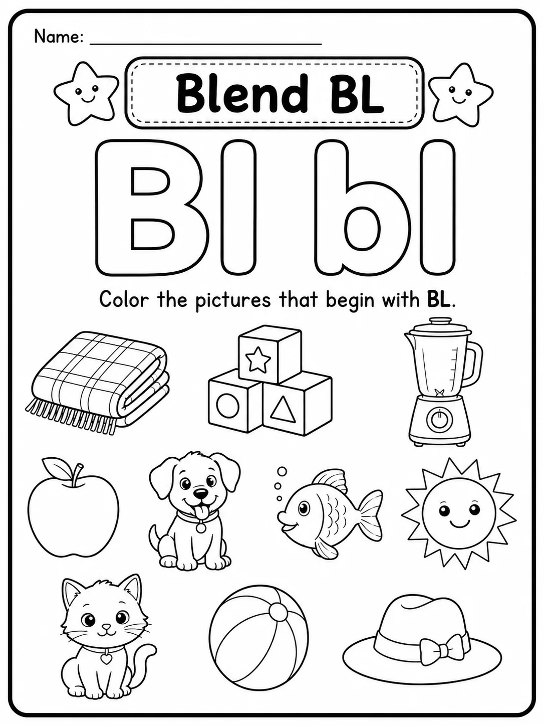 Blend BL Worksheet Pack 10 printable pages preview from KiwiBee