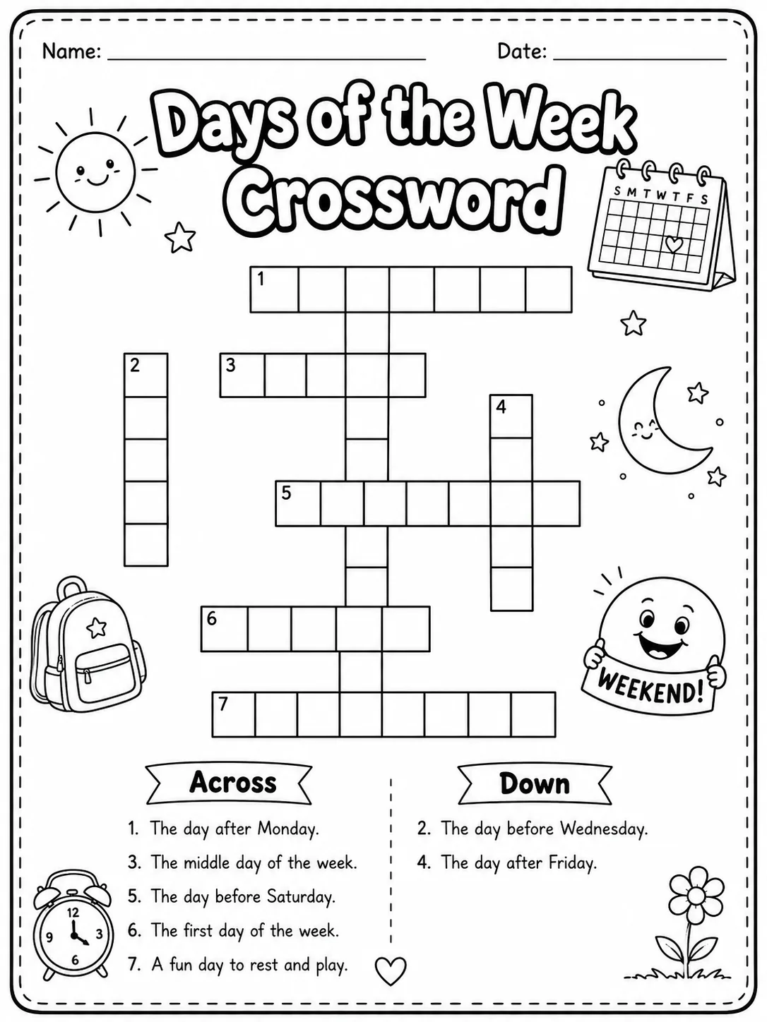 Body Parts Crossword Worksheet Pack page 6 printable worksheet preview
