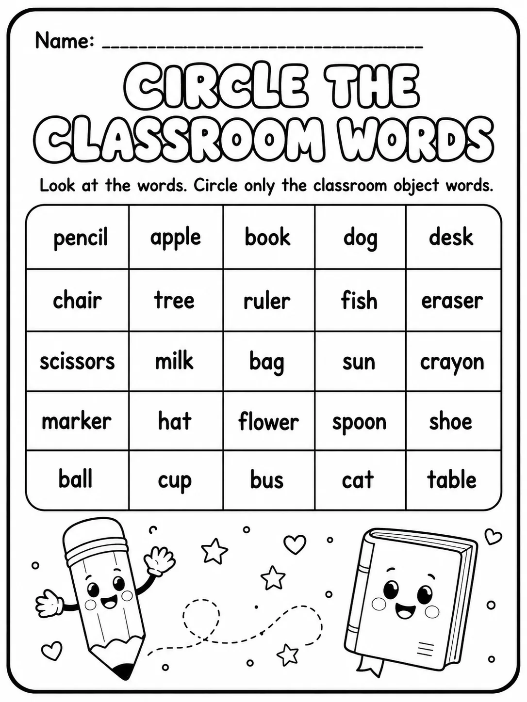 Classroom Objects - Trace the Words Worksheet Pack page 4 printable worksheet preview