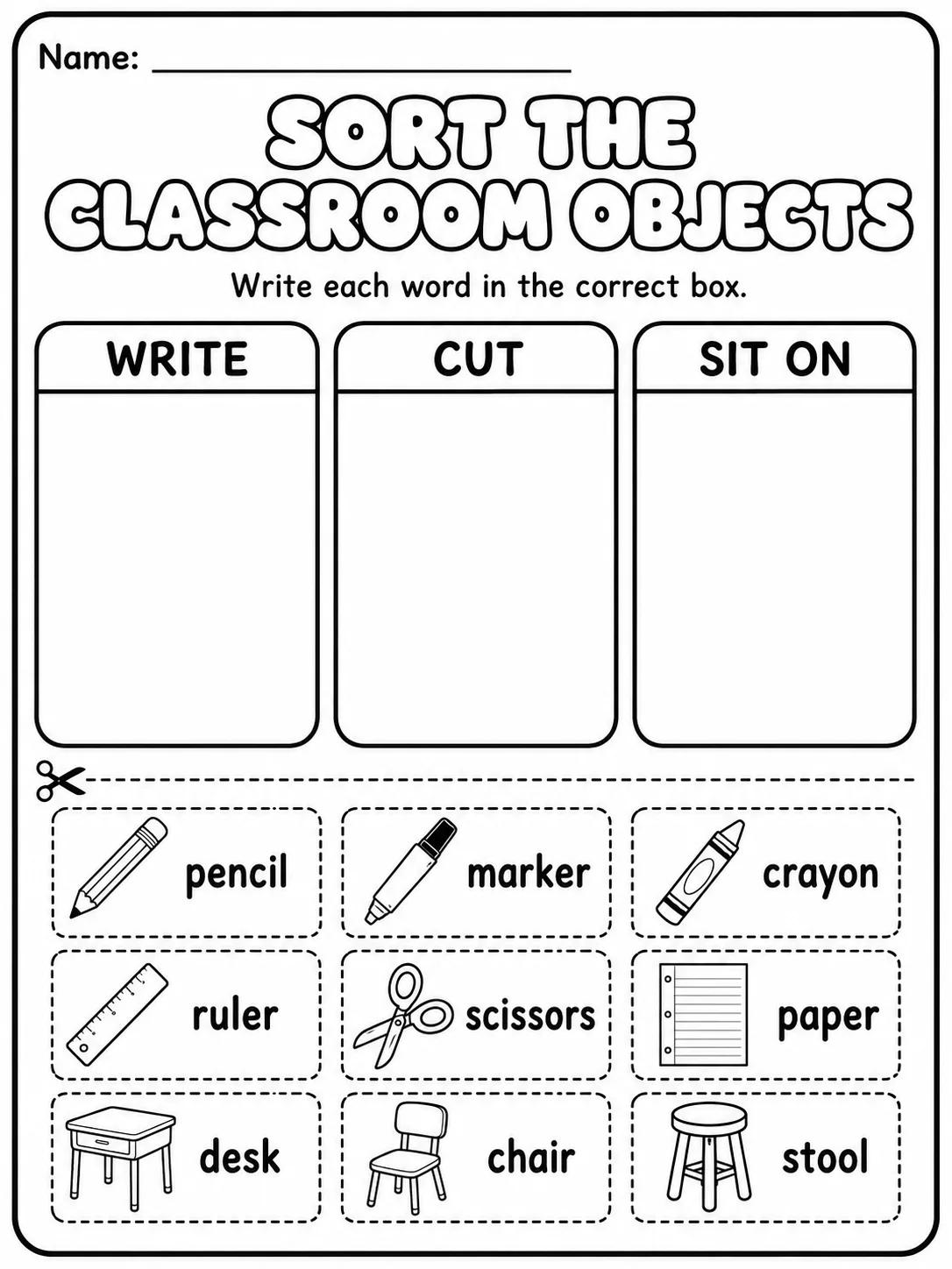 Classroom Objects - Trace the Words Worksheet Pack page 6 printable worksheet preview