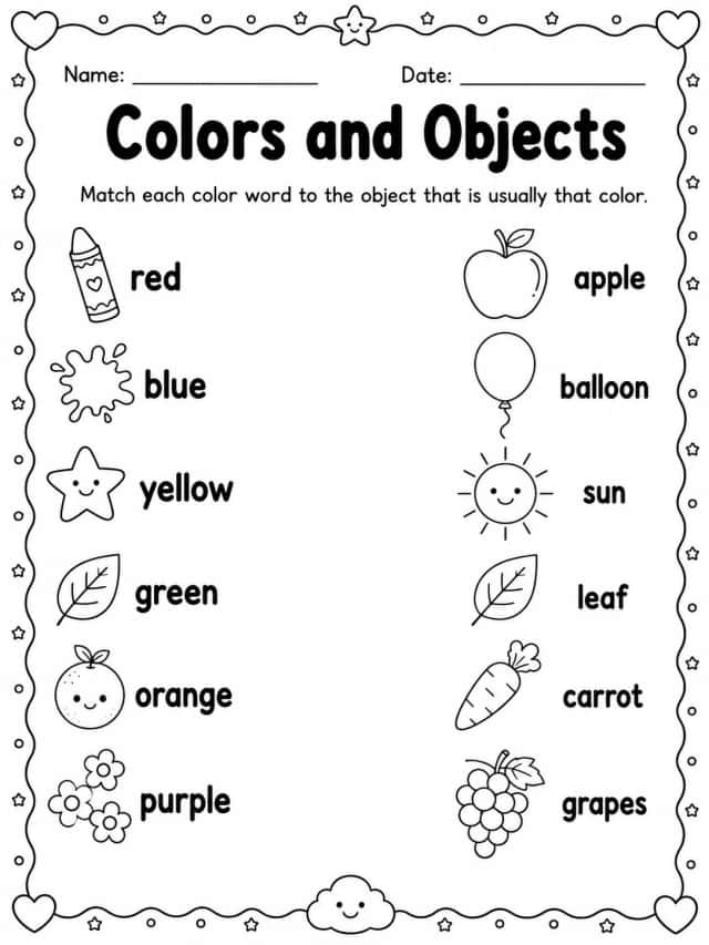 Colors and Objects Worksheet Pack