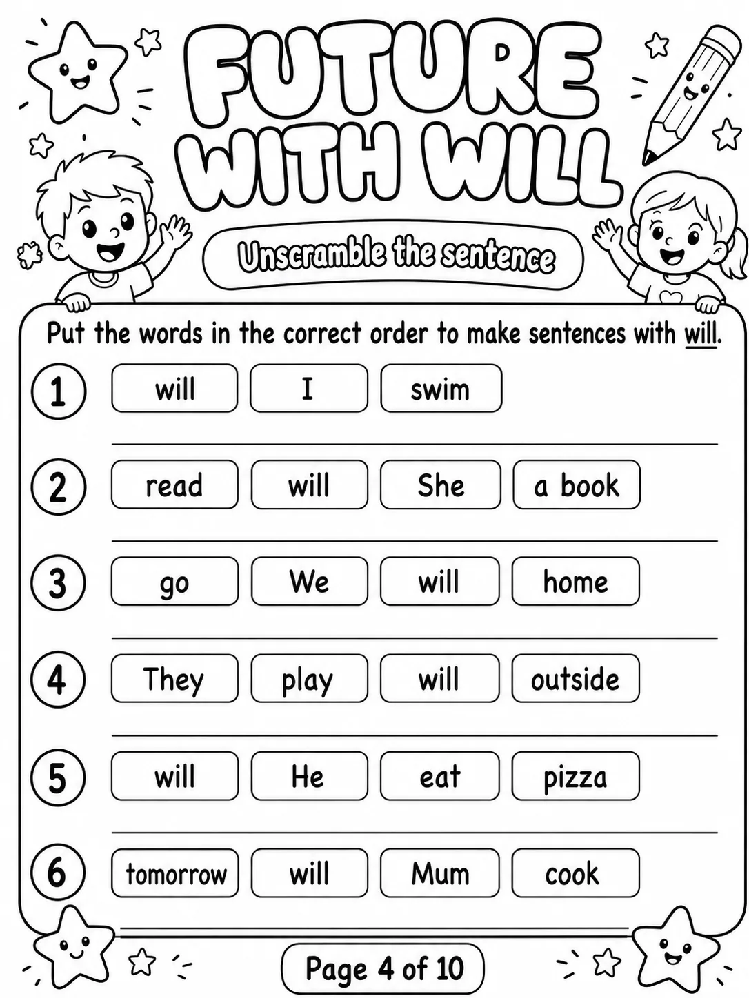 Future with Will Worksheet Pack page 4 printable worksheet preview